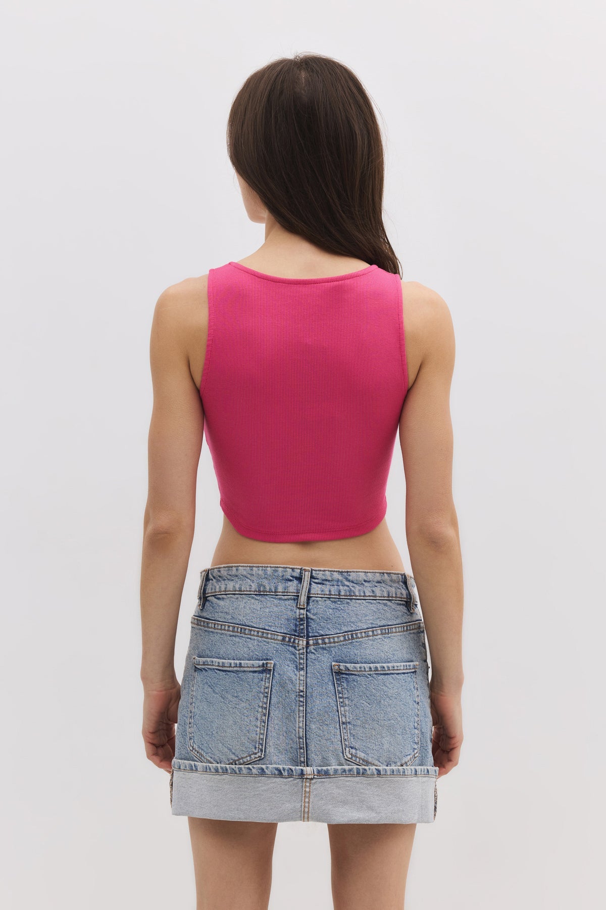 Gemustertes Tanktop mit Korsett-Details und breiten Trägern