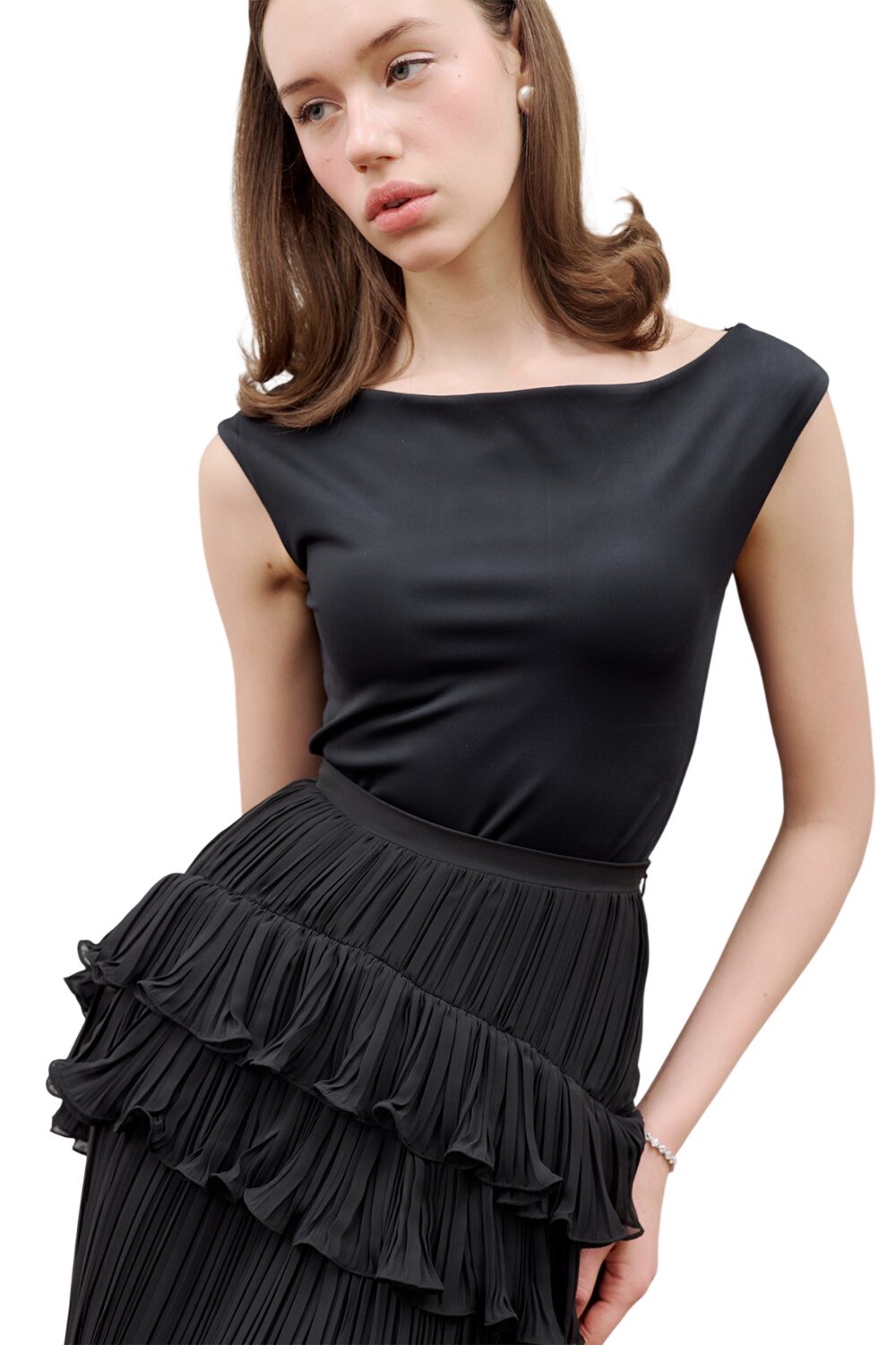 MILA Plissierter Lagenrock, schwarz