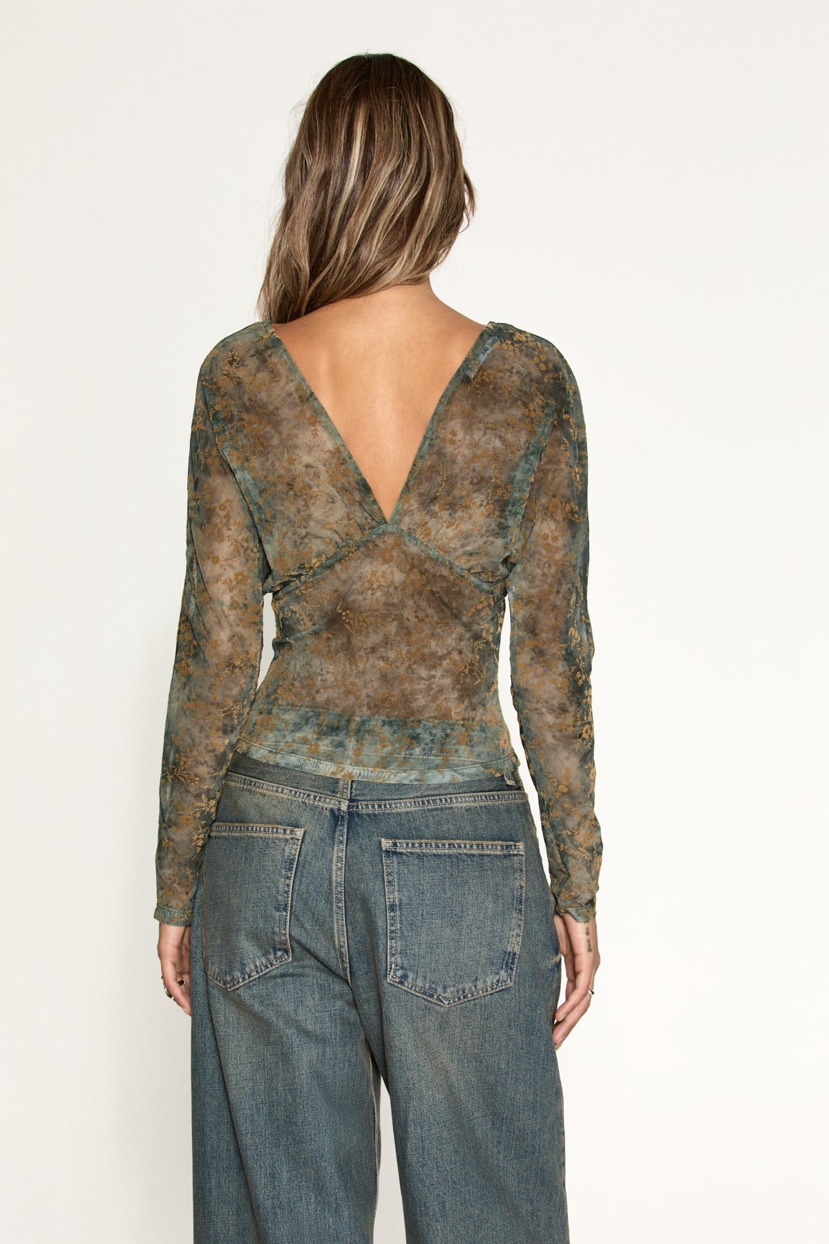 MOONA Damen V-Ausschnitt Mesh-Bluse