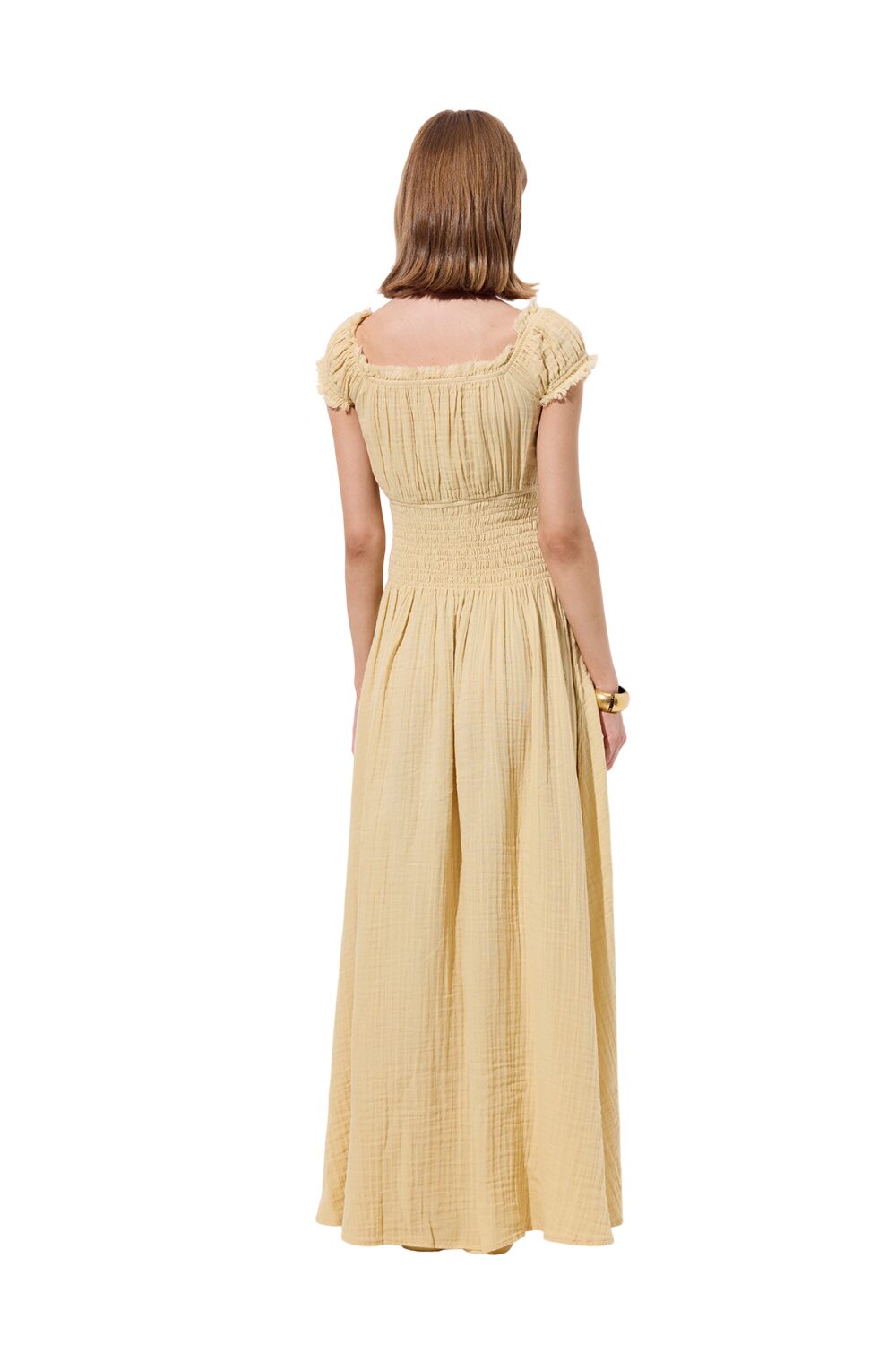 Rüschenkleid aus Musselin, beige