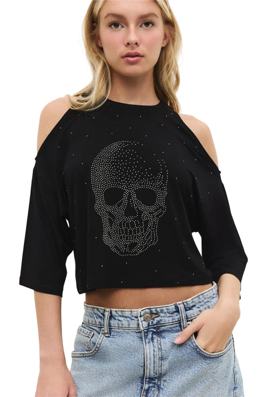 bedrucktes schulterfreies T-Shirt