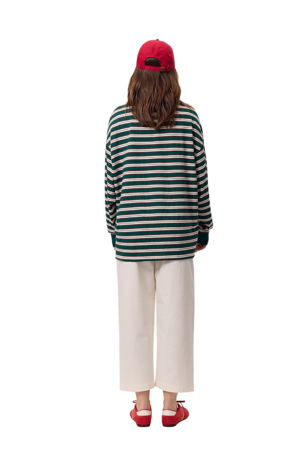 Grün gestreiftes Sweatshirt mit Polokragen
