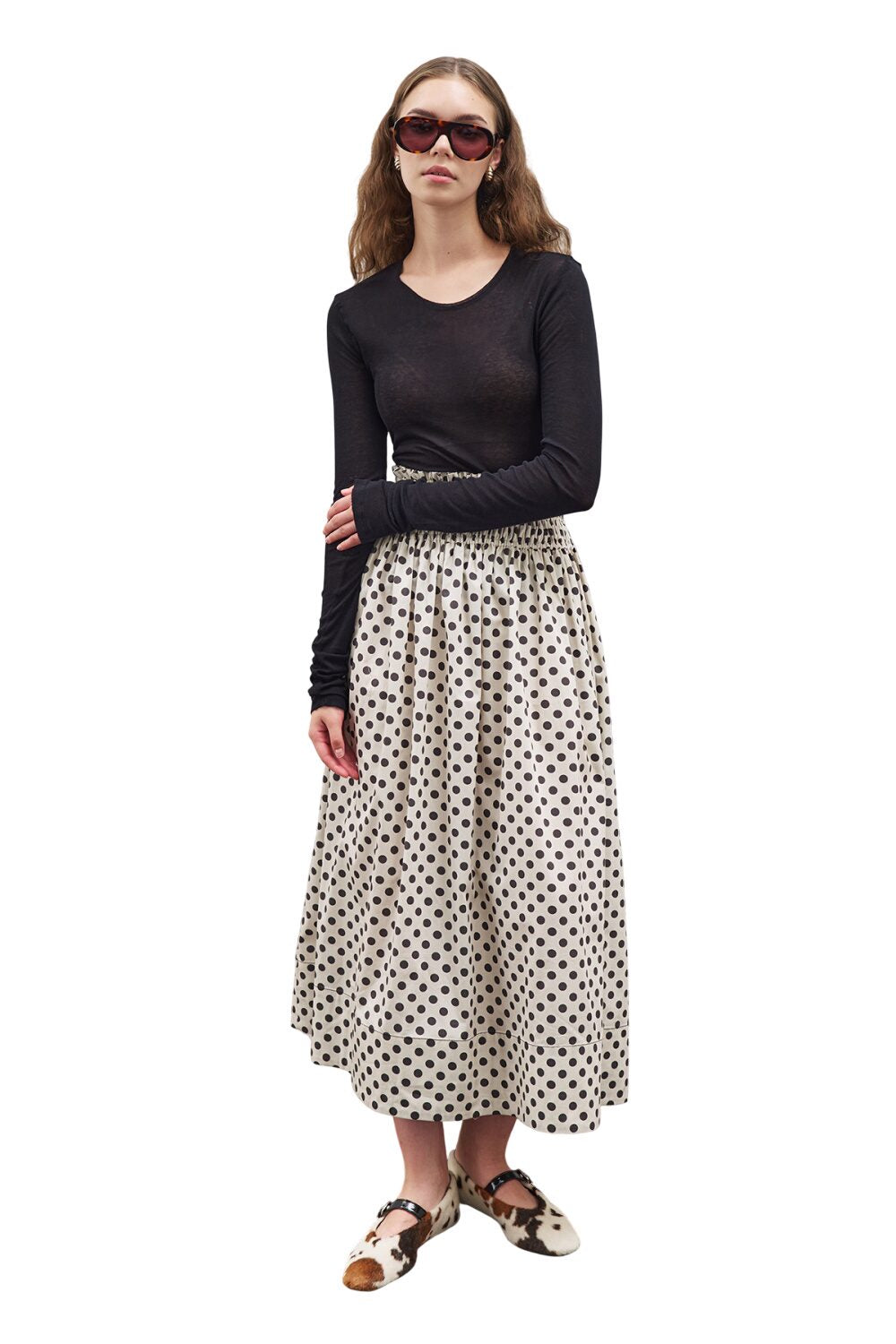 POLKA-DOT-ROCK MIT TAILLE-RAGENERATION, ECRU