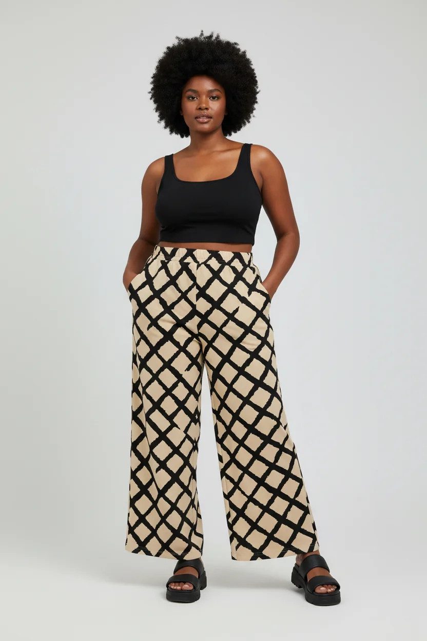 Gemusterte Hose mit weitem Bein