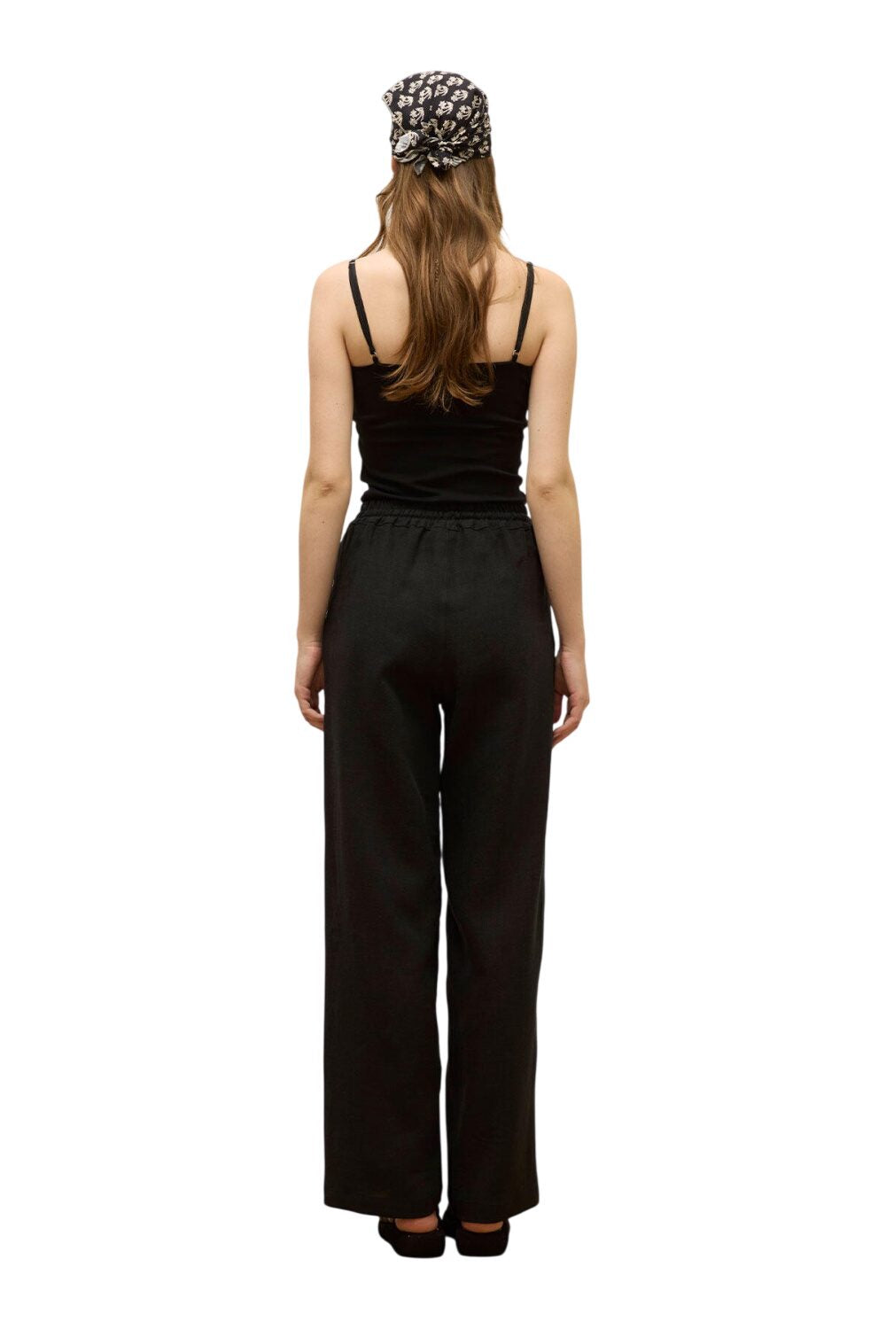 Schwarze bequeme Leinenhose mit Taschen