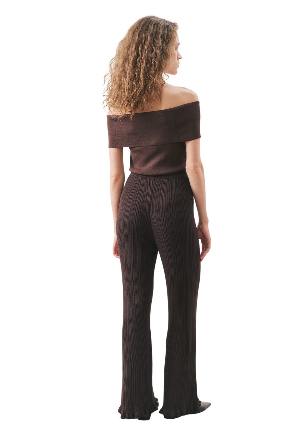 Schwarze gerippte Strickhose mit Flip-Flop-Verschluss