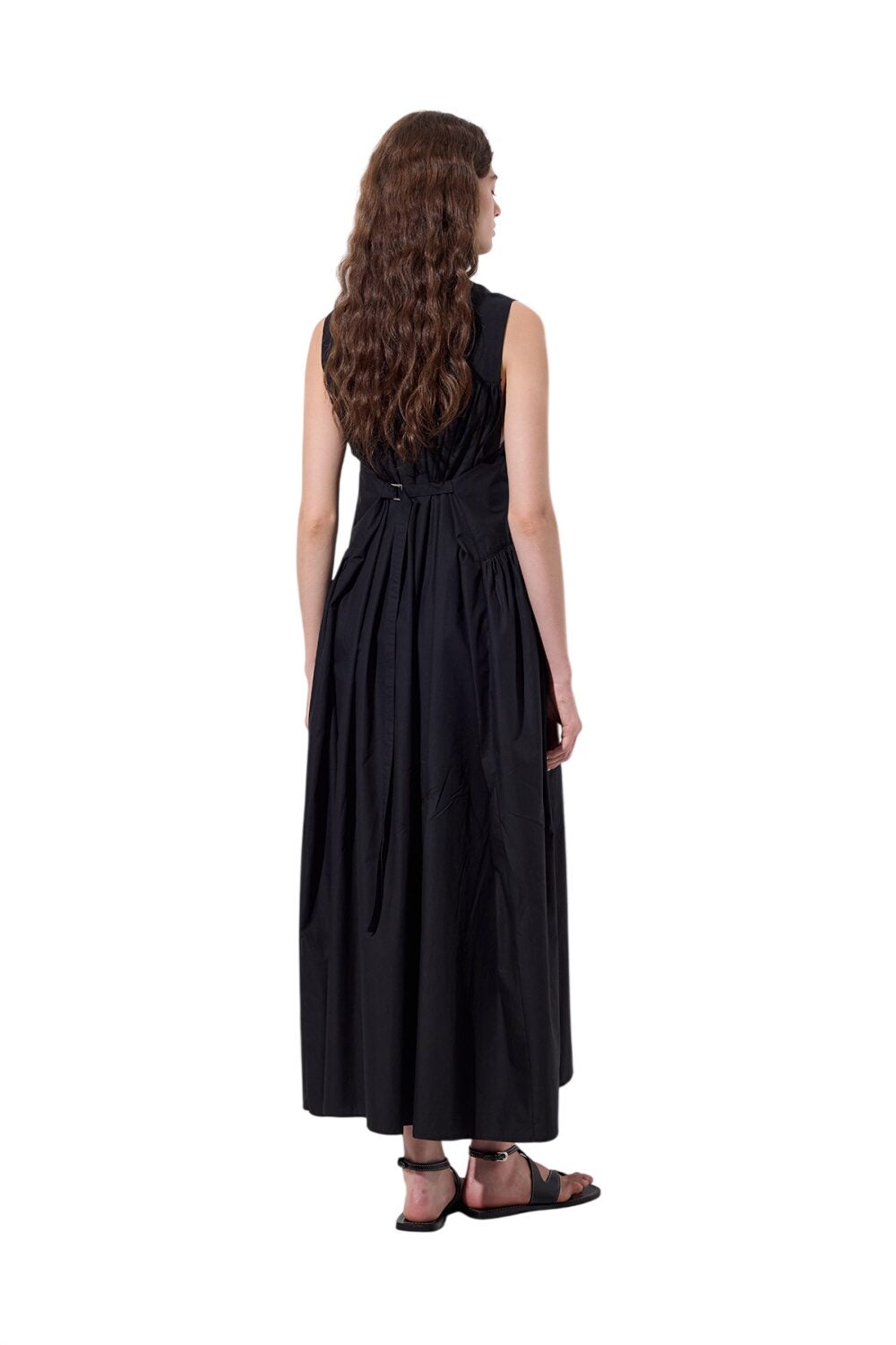 Schwarzes Popelinekleid mit verstellbarem Gürtel