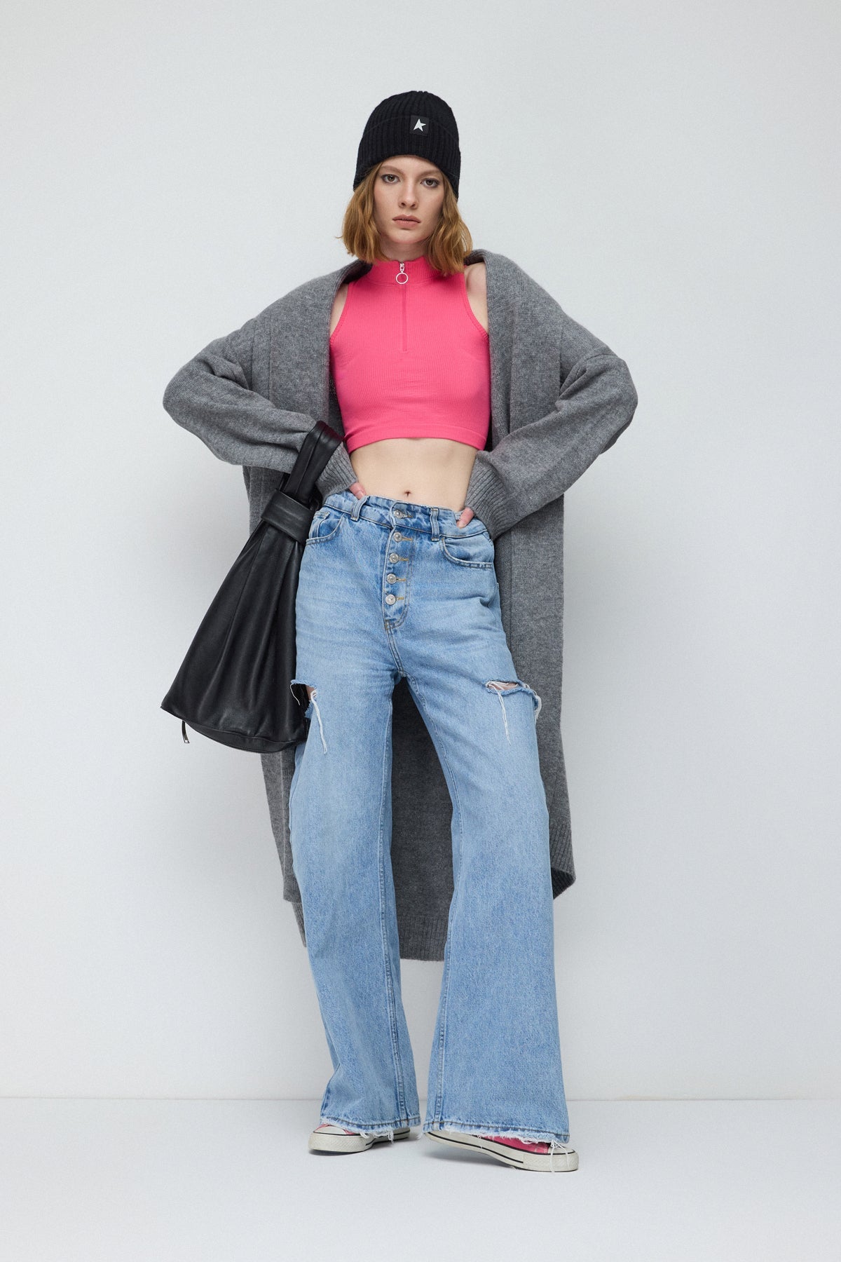 Crop-Top-Bluse mit Reißverschluss