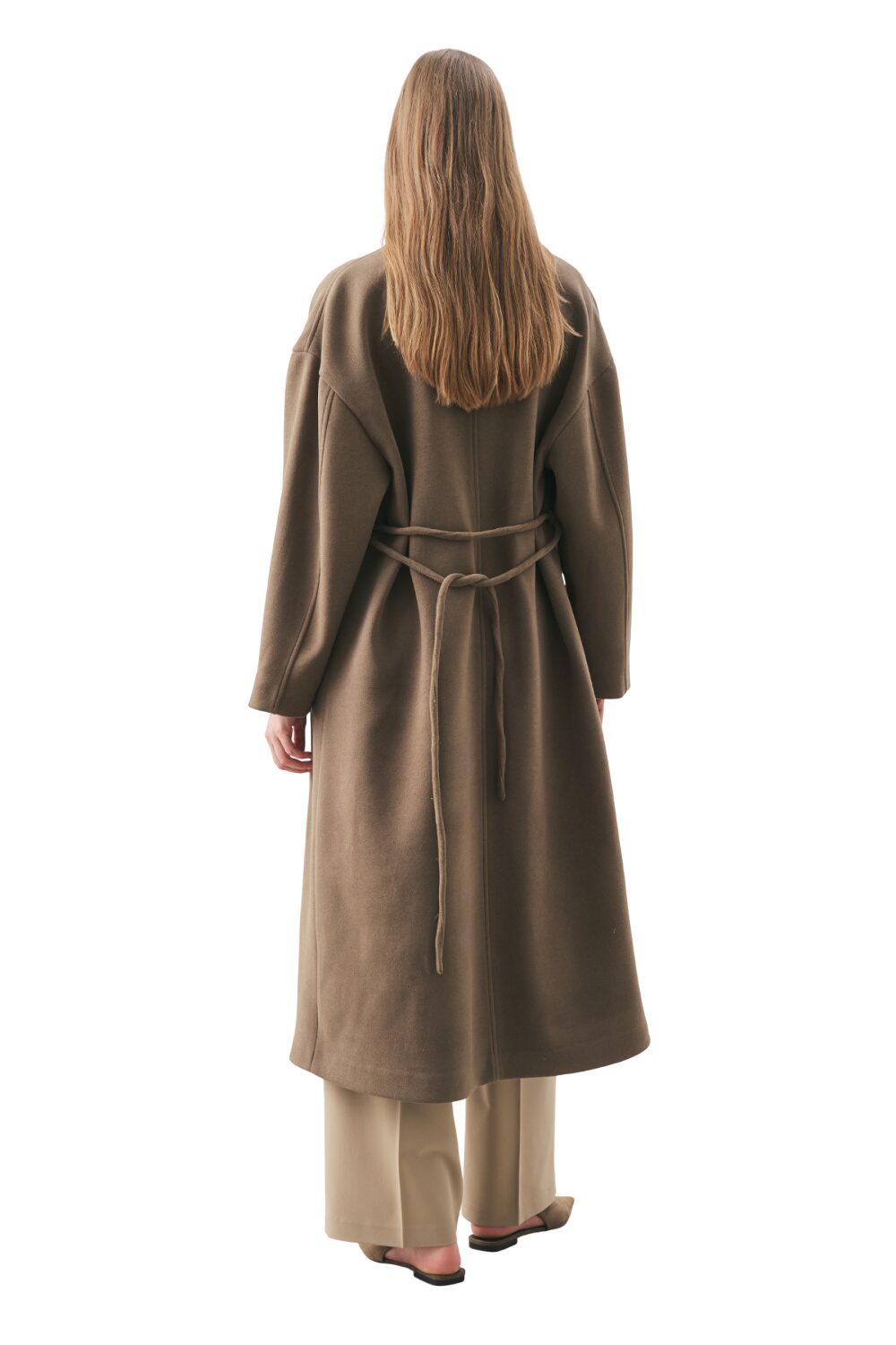Weicher Kaschmirmantel mit Schal, Khaki