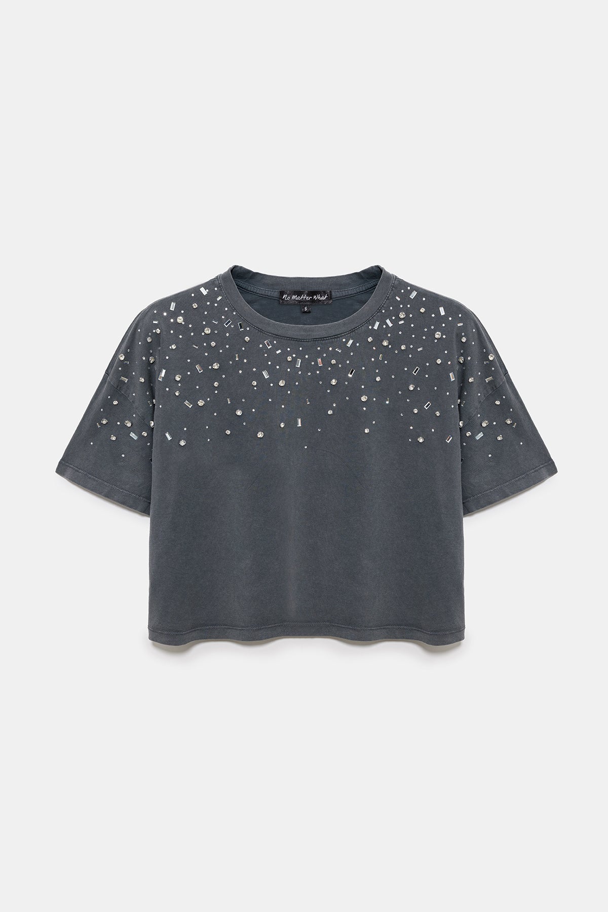 Crop-T-Shirt mit Steinverzierungen