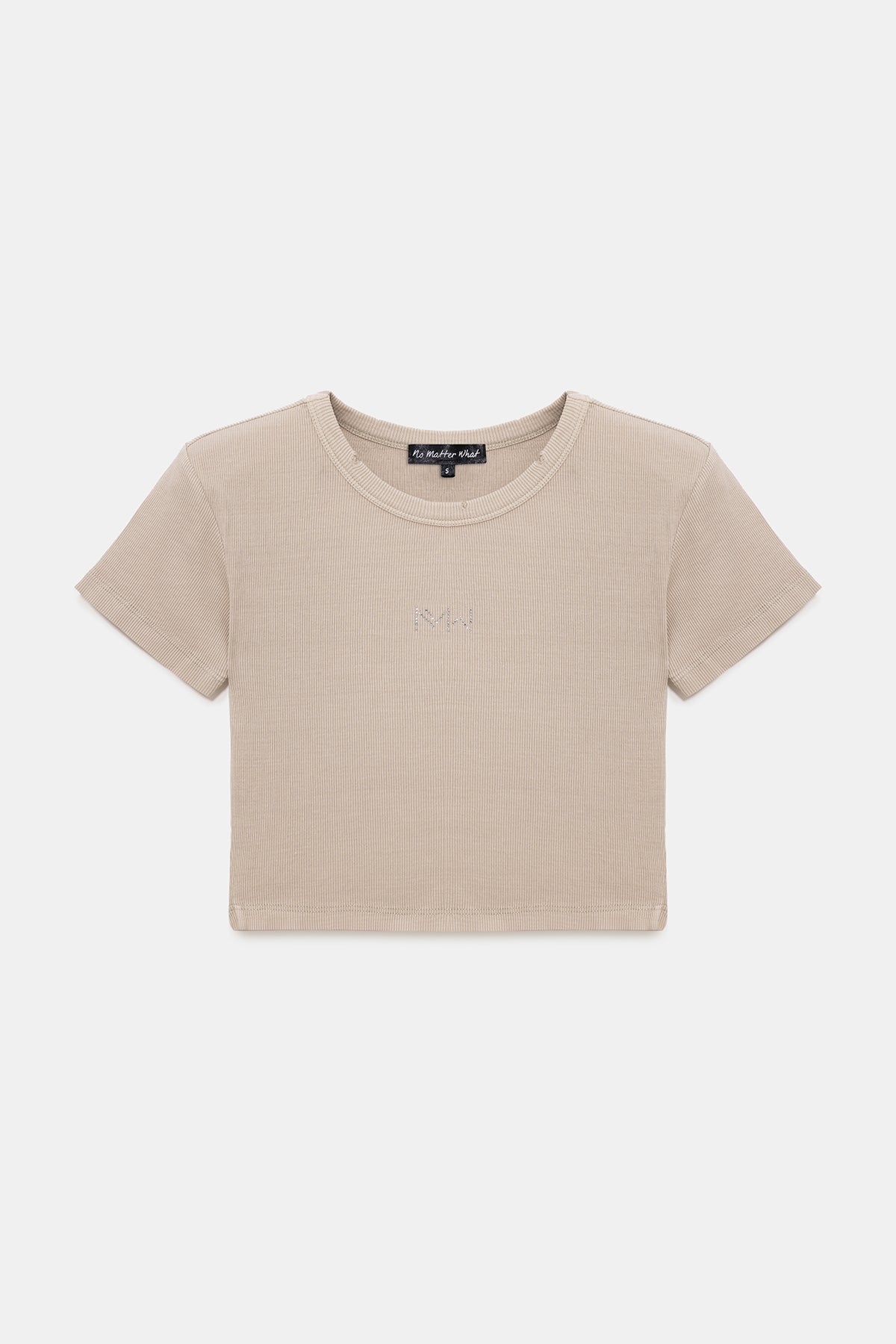 Crop-T-Shirt mit Steinverzierungen und Rippenmuster