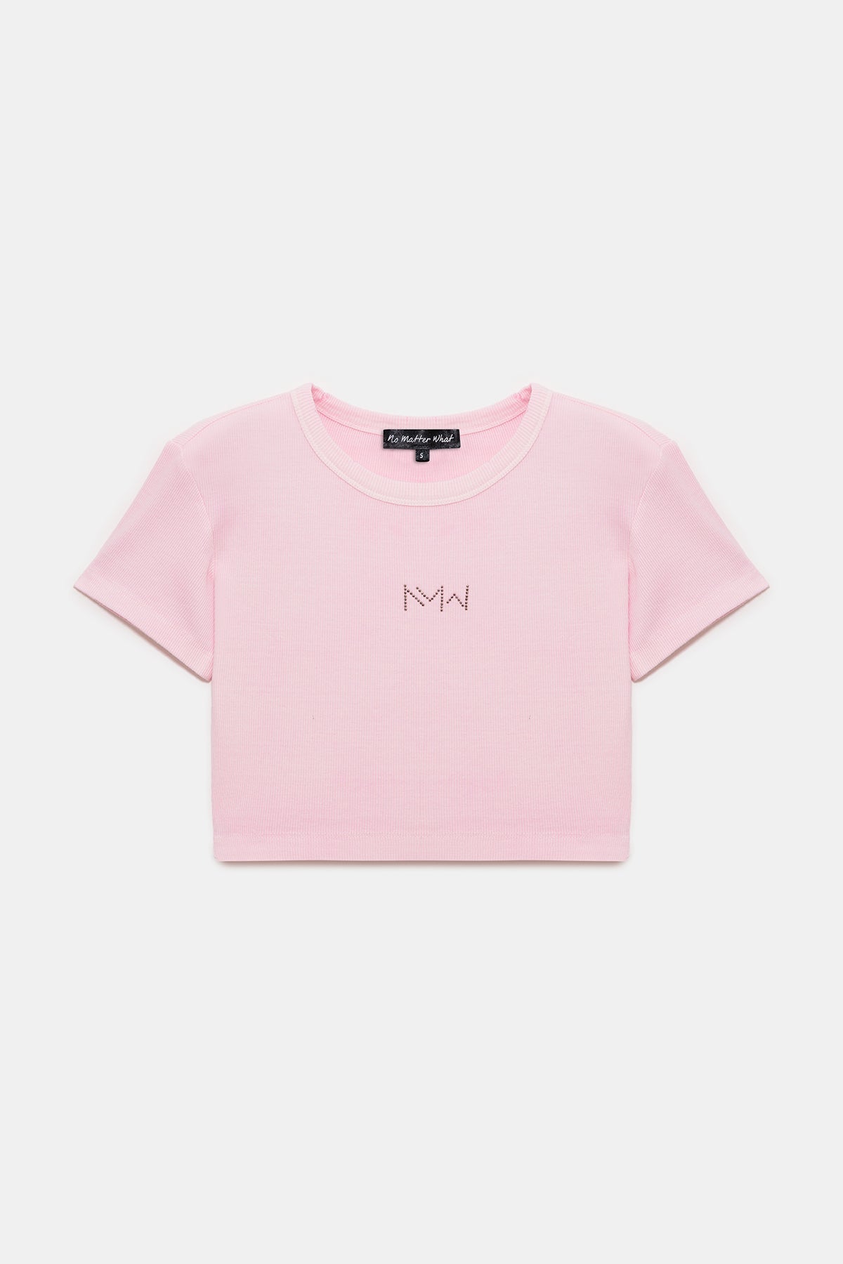 Crop-T-Shirt mit Steinverzierungen und Rippenmuster