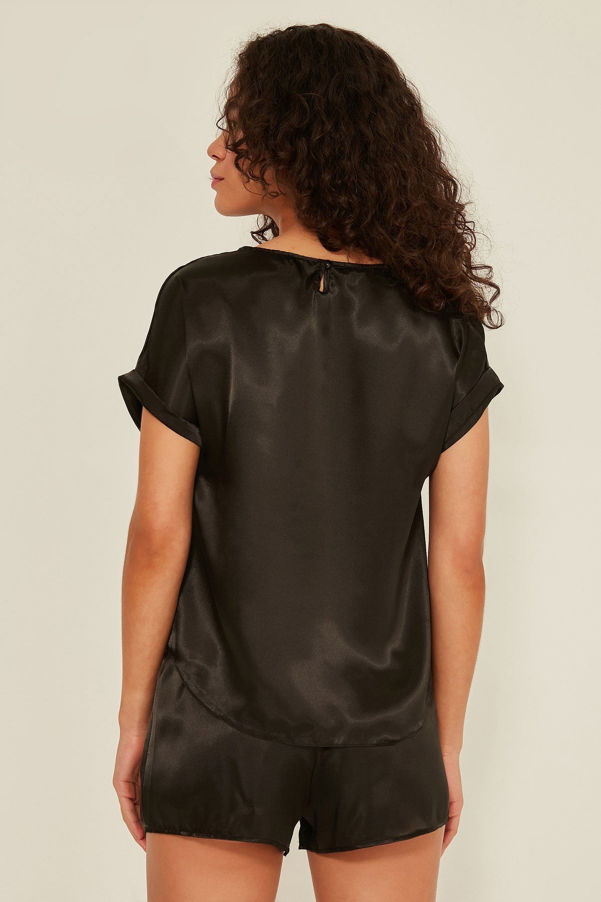 Damen Satin T-Shirt Shorts Set