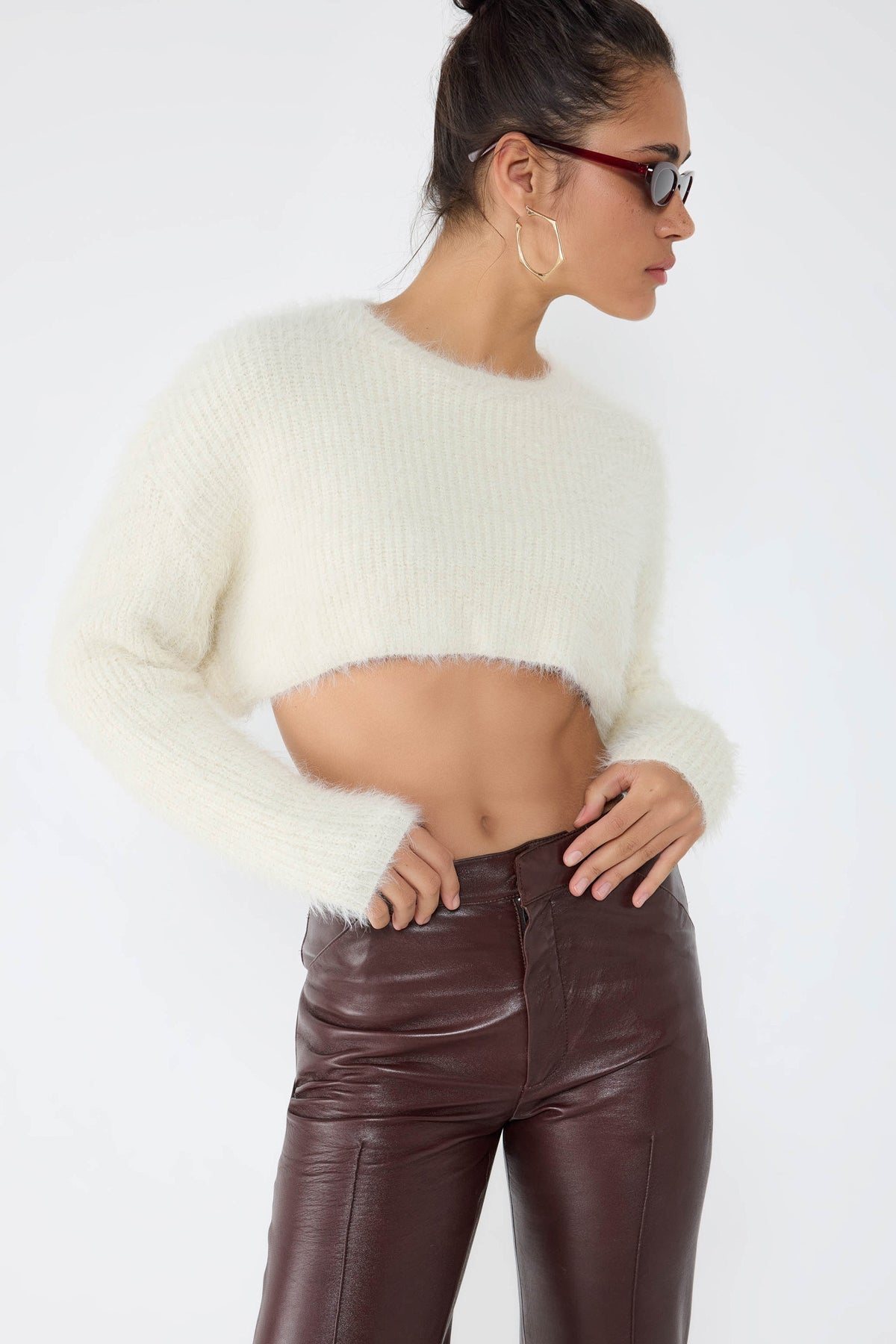 Crop-Pullover mit Rundhalsausschnitt