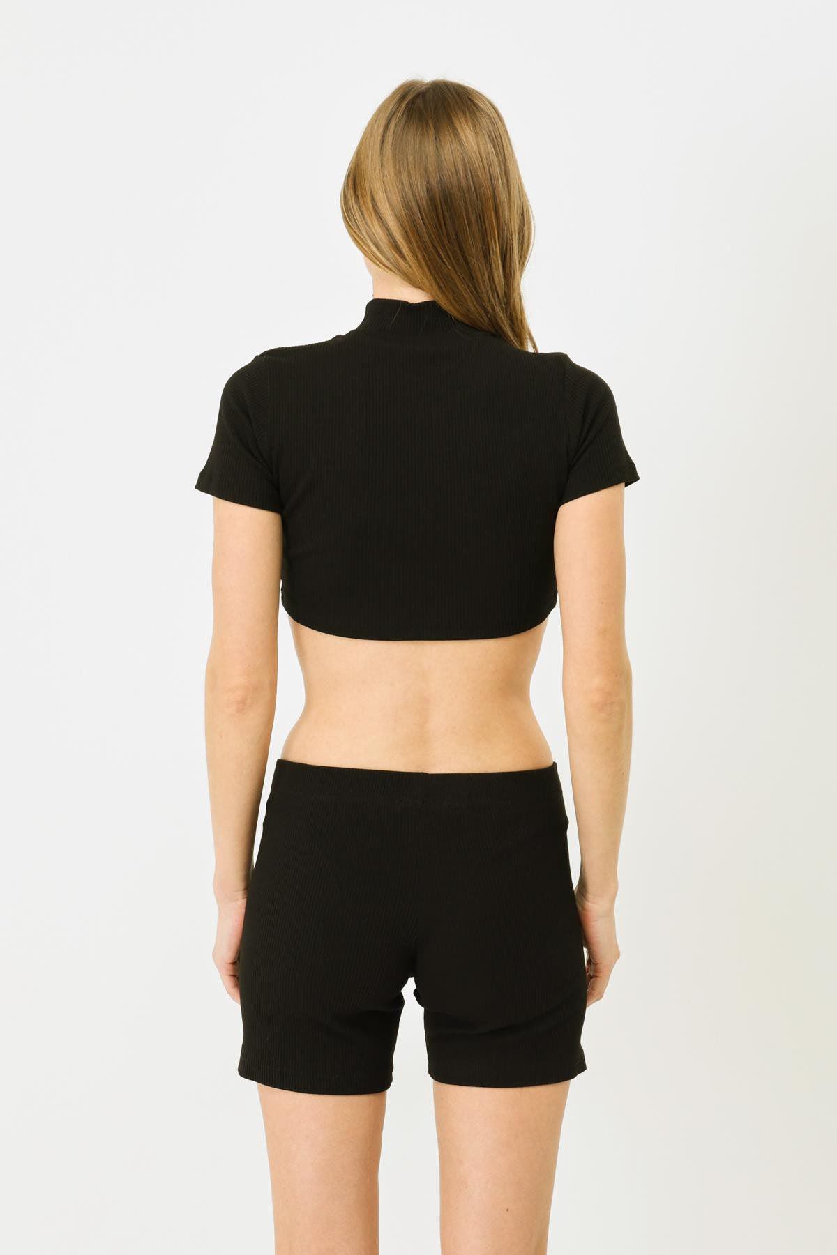 Damen Kurzarm Crop Rippbluse