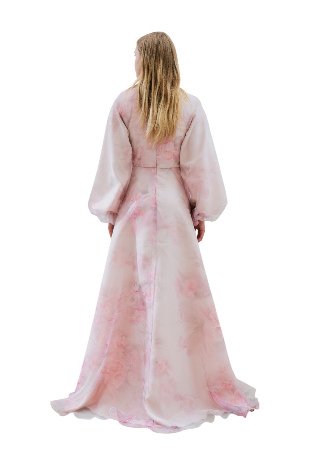 ULLA ABENDKLEID AUS GESPROCHENER ORGANZA, VANILLE