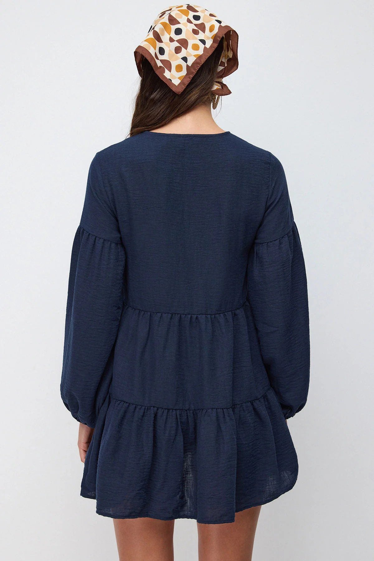 Langarm Leinen Mini-Kleid