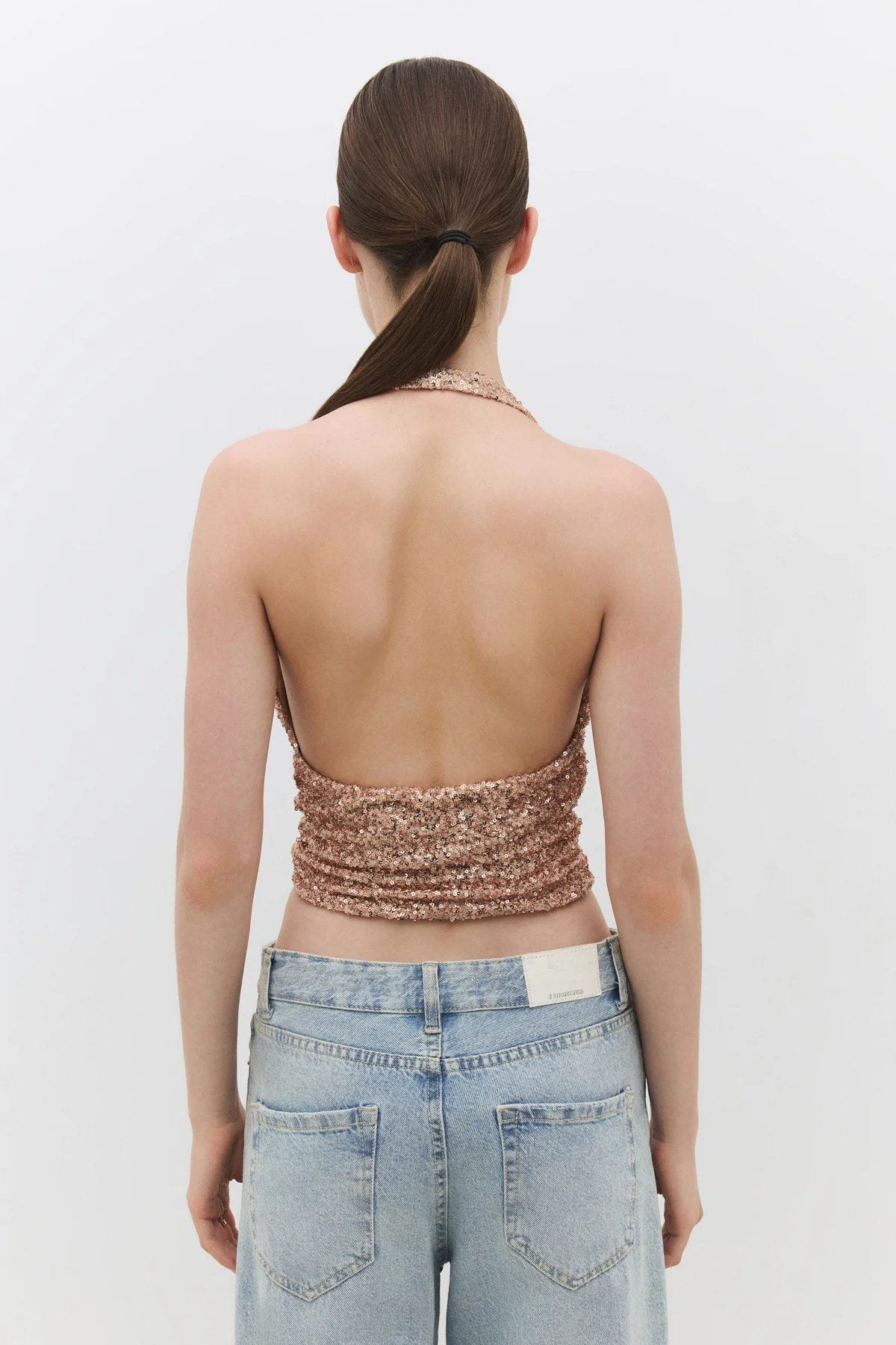 Paillettenbesetzte schulterfreie Bluse