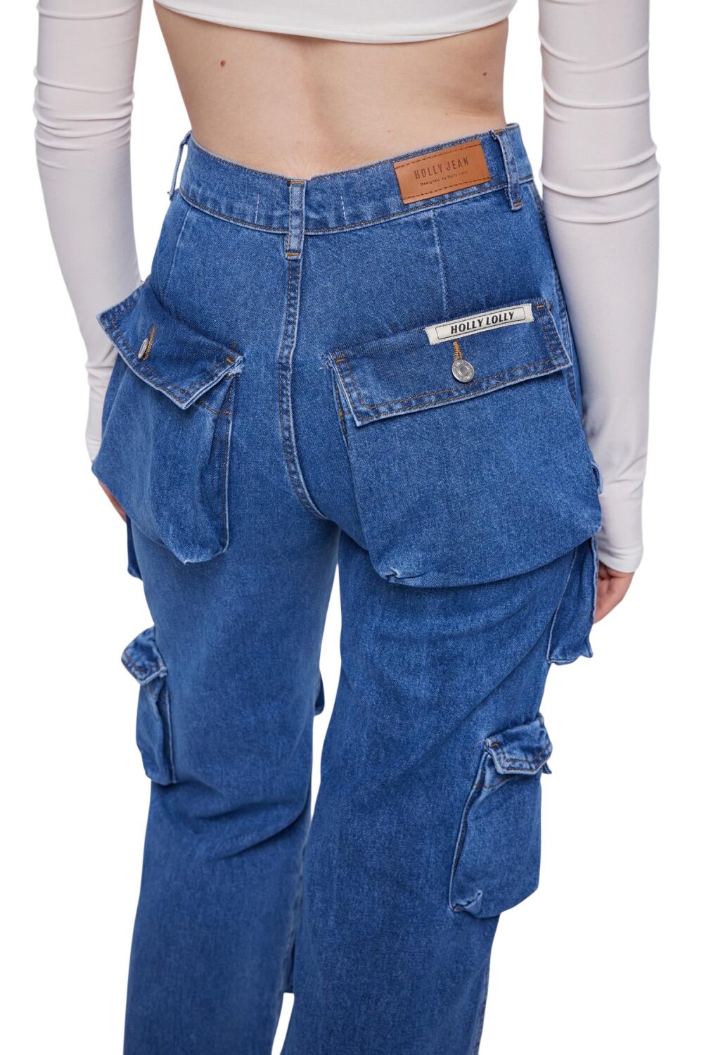 Hochtaillierte Cargo Jeans Weit