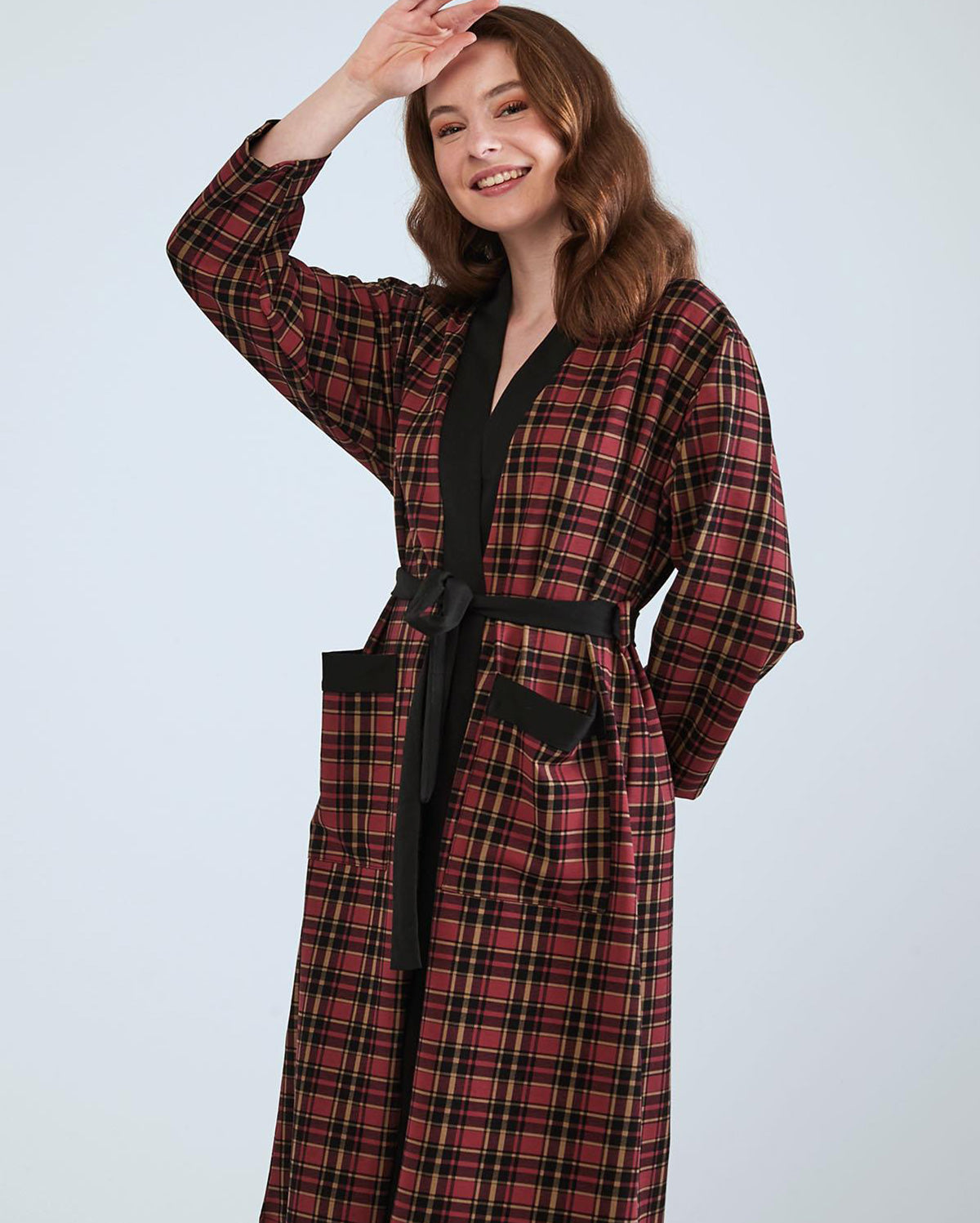Printed Dressing Gown - Burgundy Check Ocoza Printed Dressing Gown - Burgundy Check Ocoza