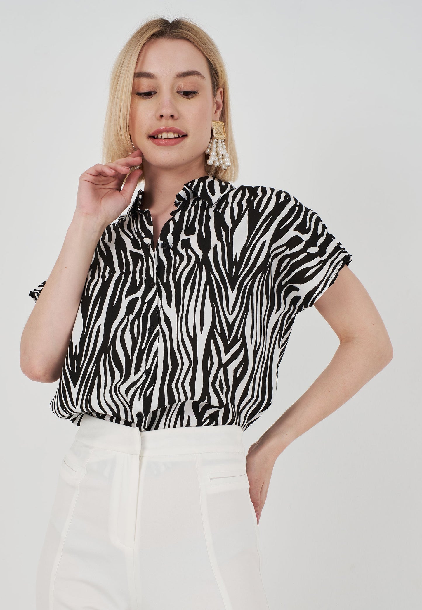 Short Sleeve Patterned Viscose Shirt