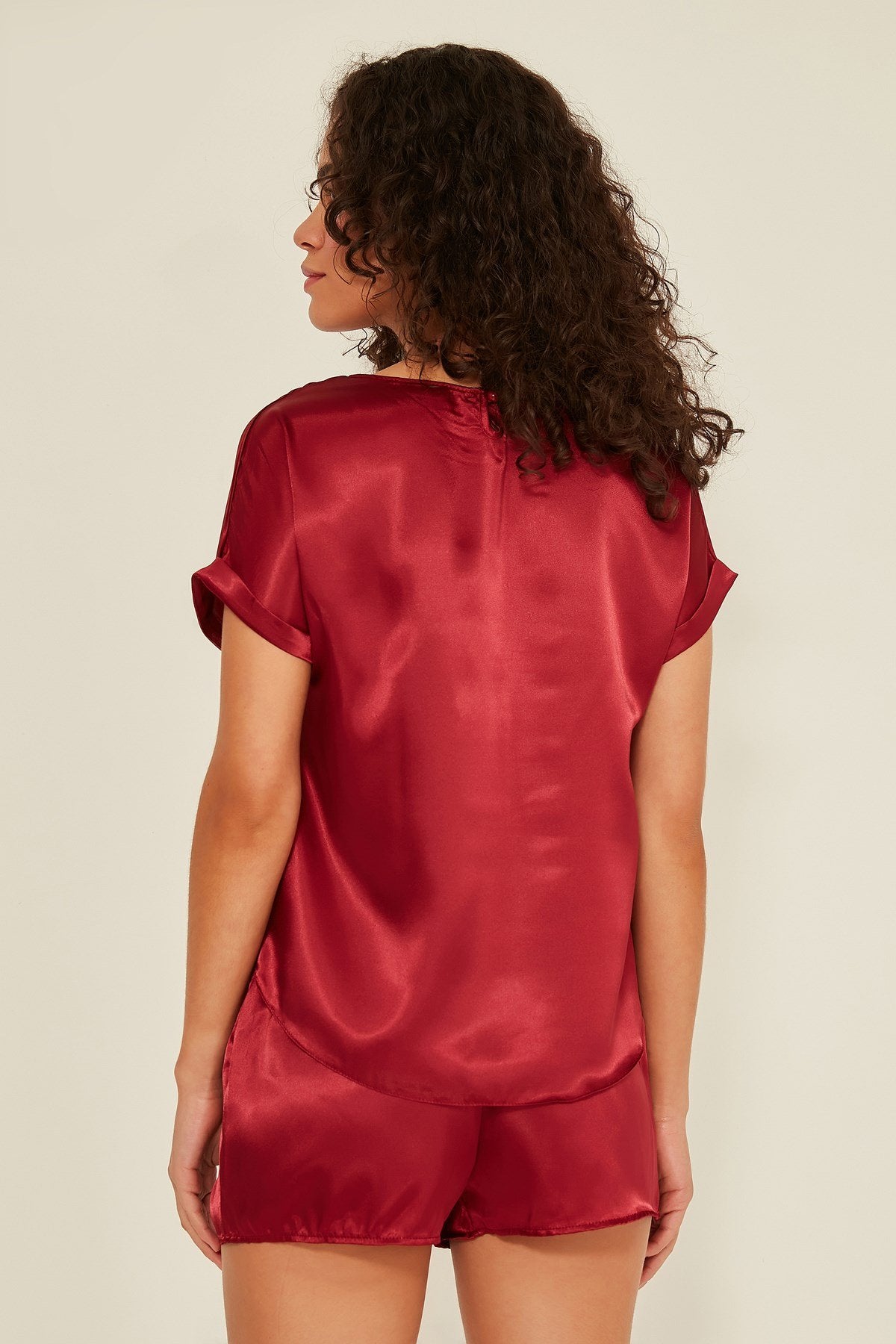 Damen Satin T-Shirt Shorts Set