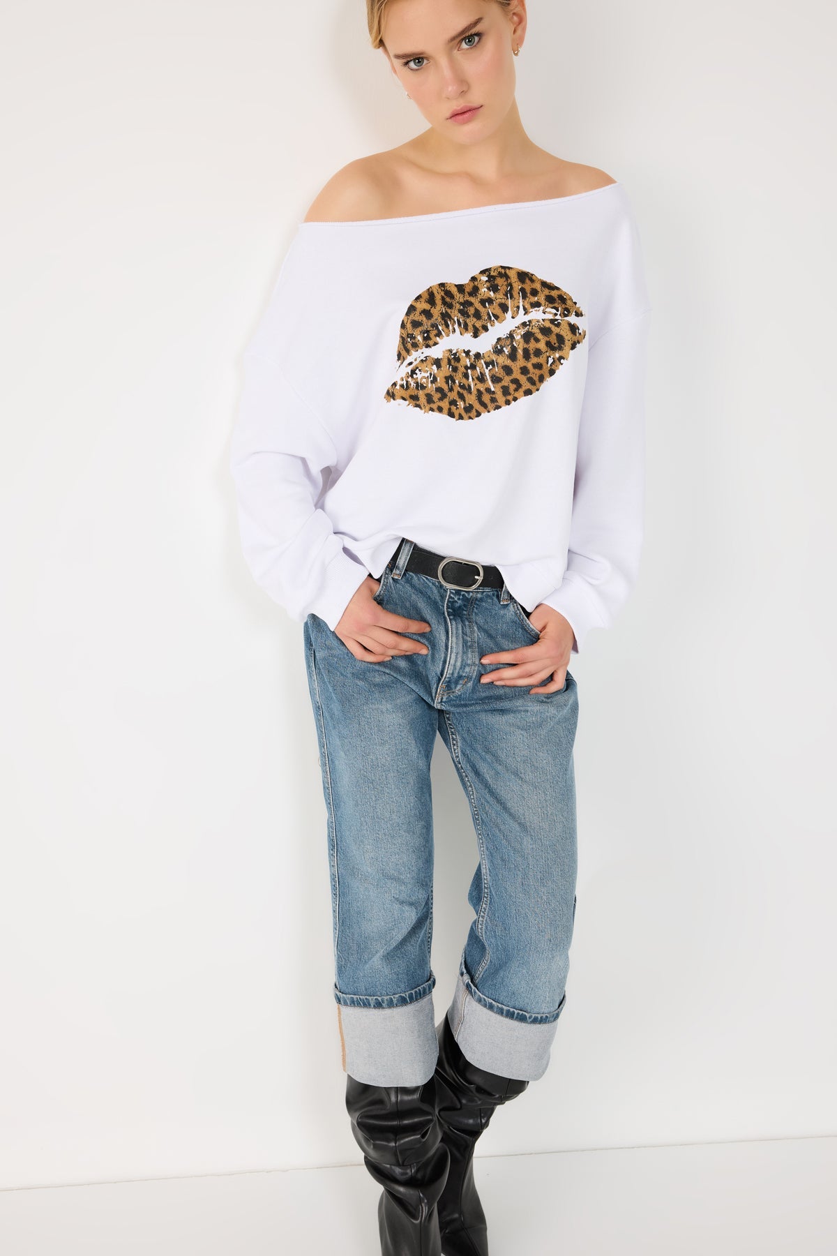 Sweatshirt mit Leopardenmuster und Lippenprint