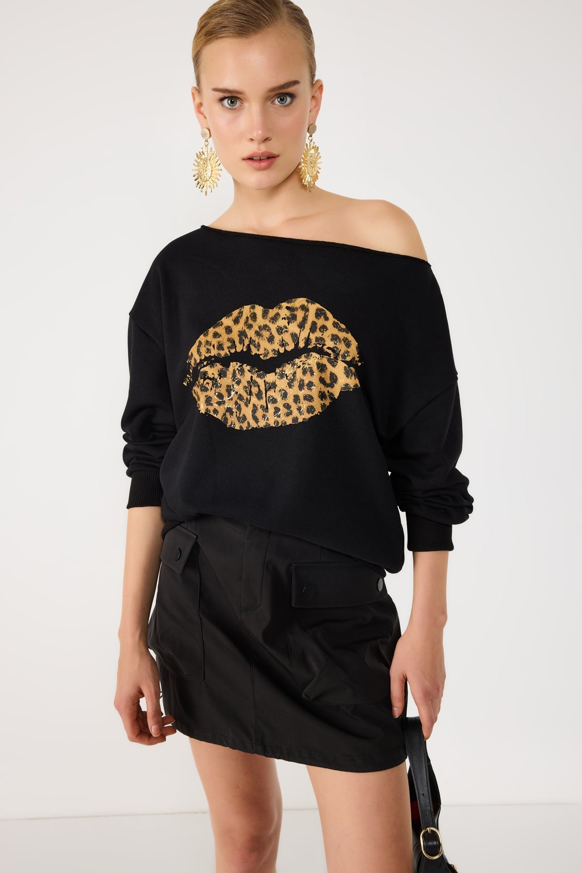 Sweatshirt mit Leopardenmuster und Lippenprint