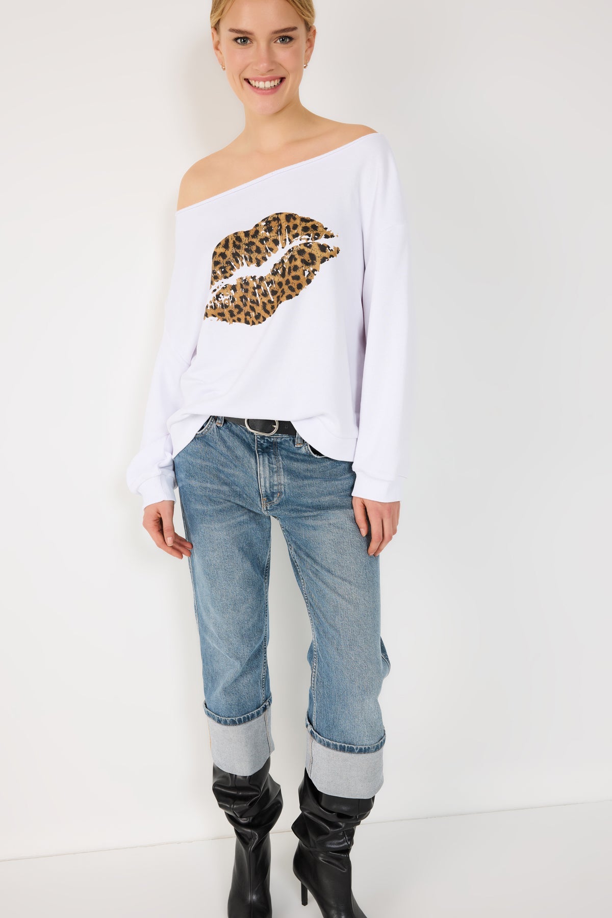 Sweatshirt mit Leopardenmuster und Lippenprint