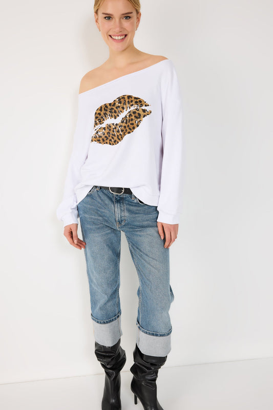 Sweatshirt mit Leopardenmuster und Lippenprint