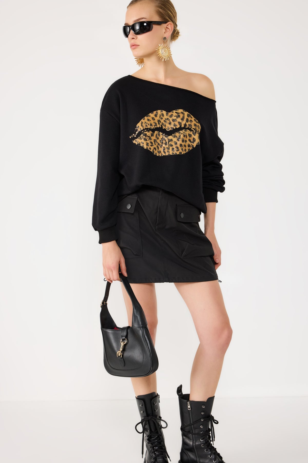 Sweatshirt mit Leopardenmuster und Lippenprint