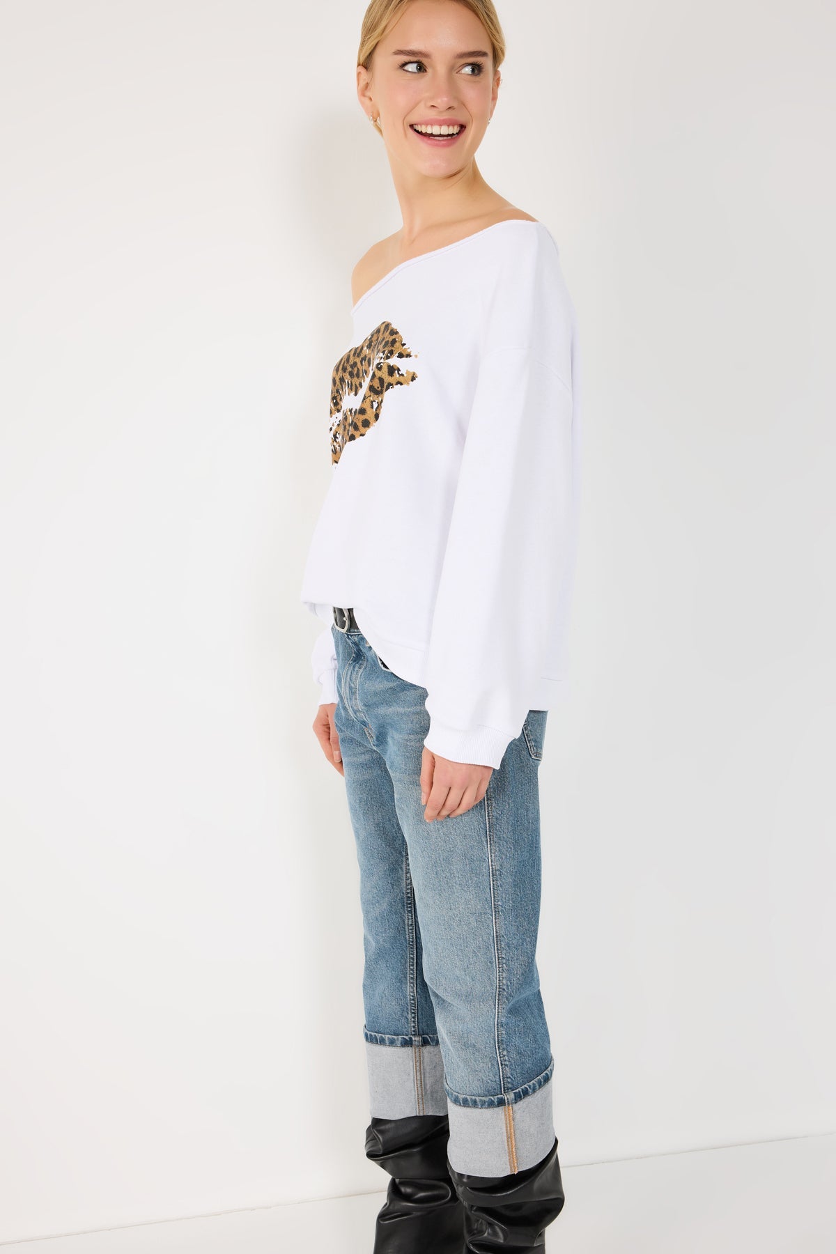 Sweatshirt mit Leopardenmuster und Lippenprint