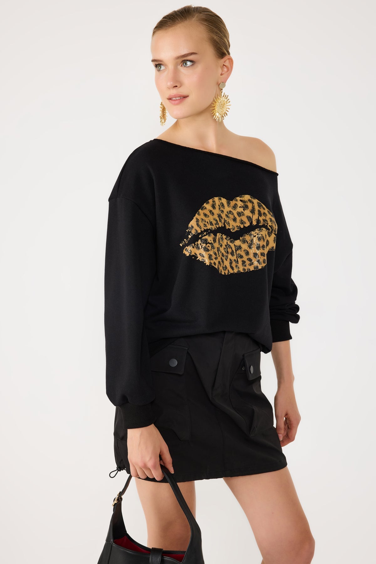 Sweatshirt mit Leopardenmuster und Lippenprint