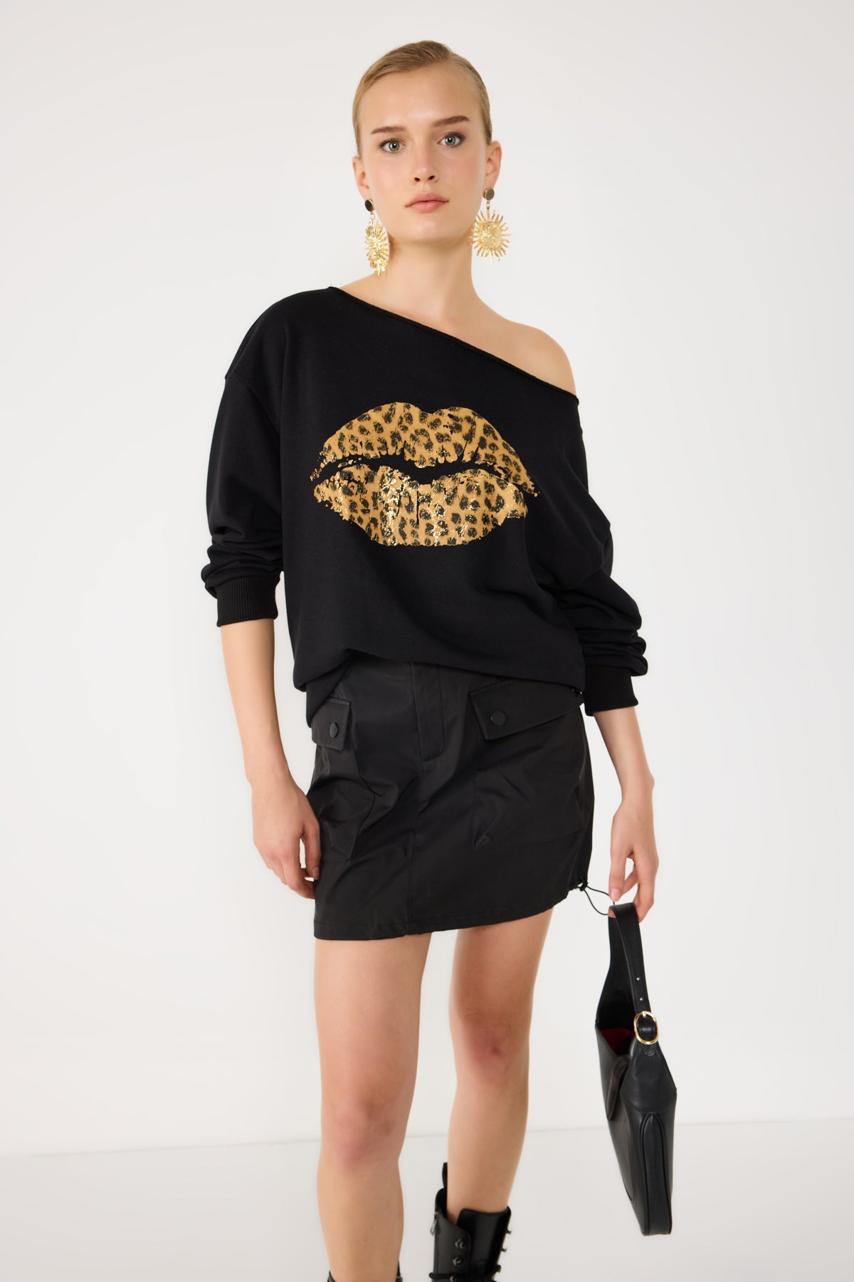 Sweatshirt mit Leopardenmuster und Lippenprint