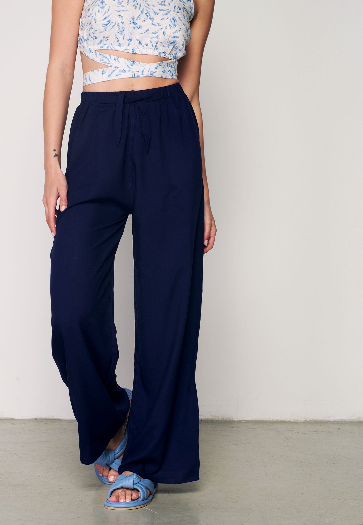 Comfortable Trouser with Elastic Waist - Navy Blue