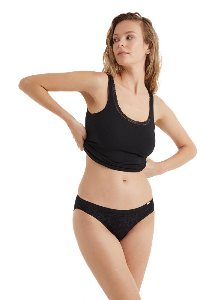 Damen Spitzen Slips Komfort Klassiker 1345 - Schwarz