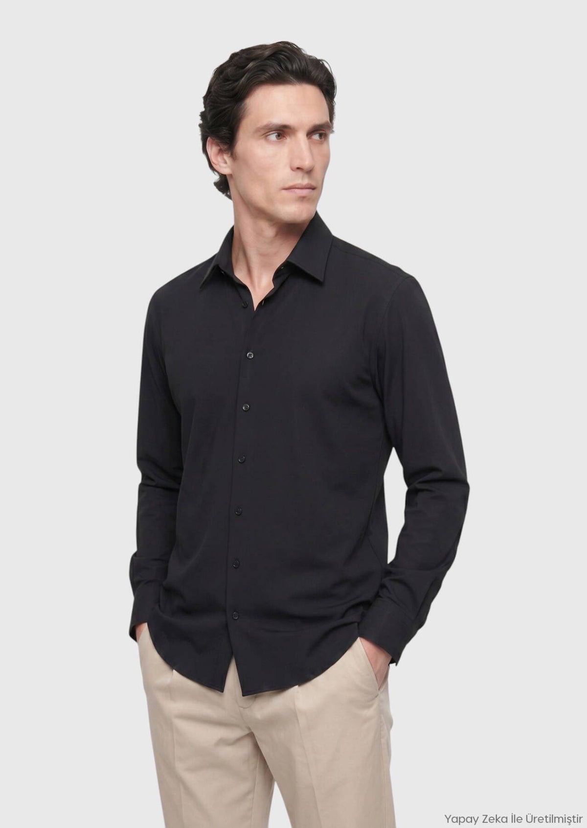 Schwarzes Regular Fit Strickshirt