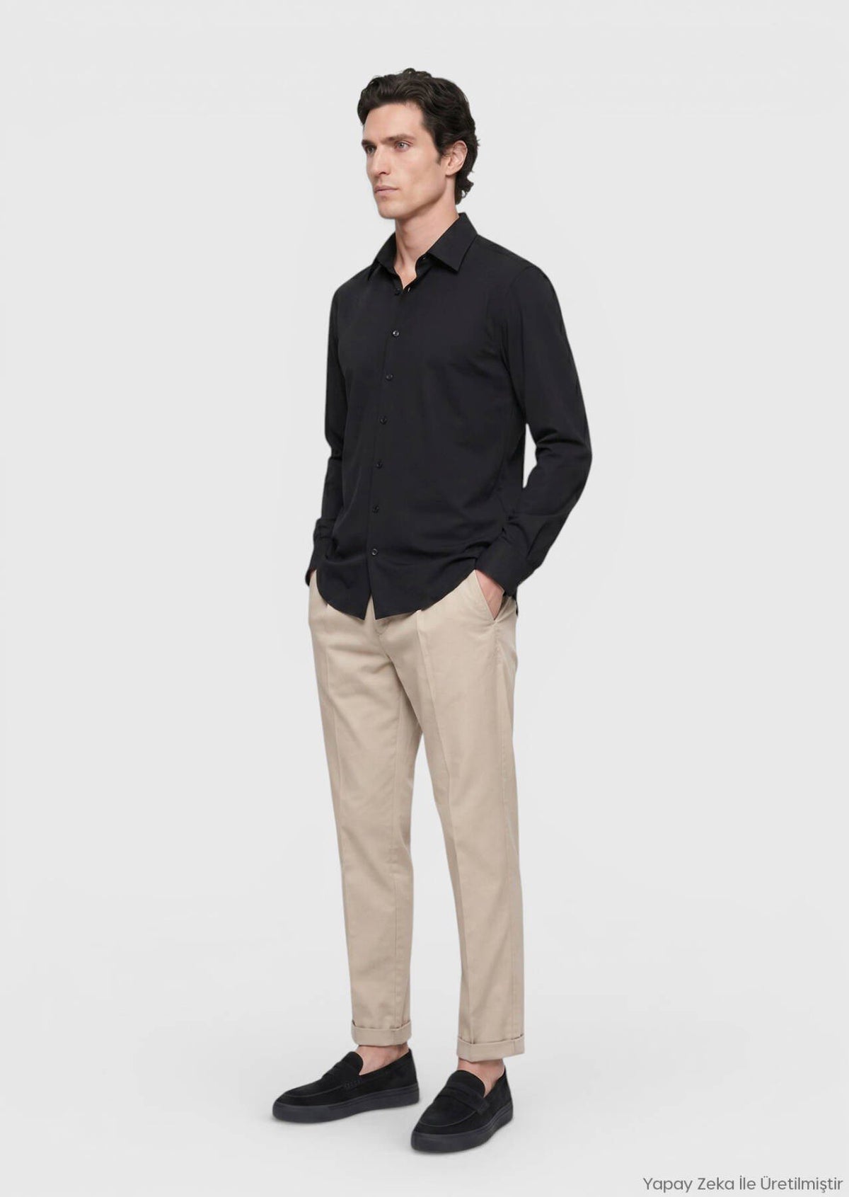 Schwarzes Regular Fit Strickshirt