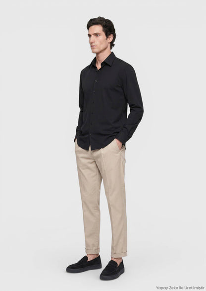 Schwarzes Regular Fit Strickshirt