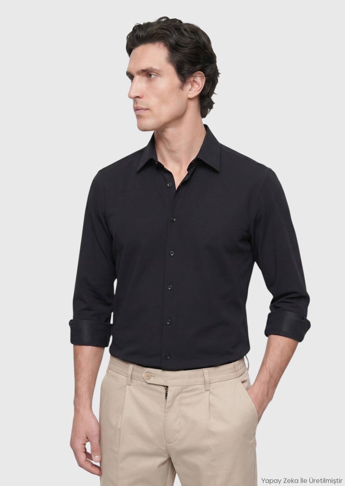 Schwarzes Regular Fit Strickshirt