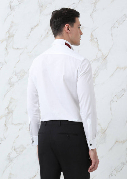 Weißes gemustertes Tuxedo Hemd, Doppelmanschette