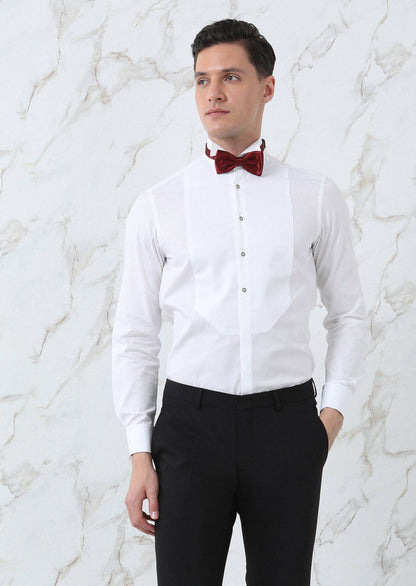 Weißes gemustertes Tuxedo Hemd, Doppelmanschette