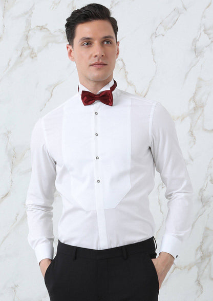 Weißes gemustertes Tuxedo Hemd, Doppelmanschette