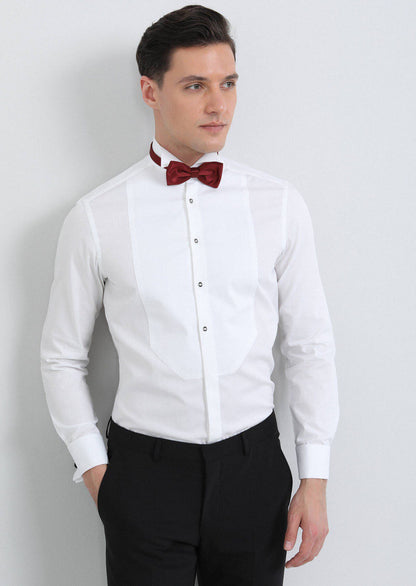 Weißes gemustertes Tuxedo Hemd, Doppelmanschette