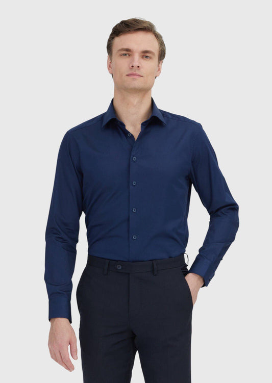 Marineblaues Feinhemd 100% Baumwolle
