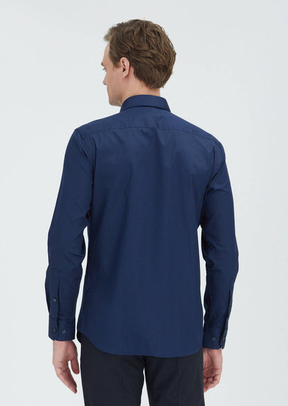 Marineblaues Feinhemd 100% Baumwolle