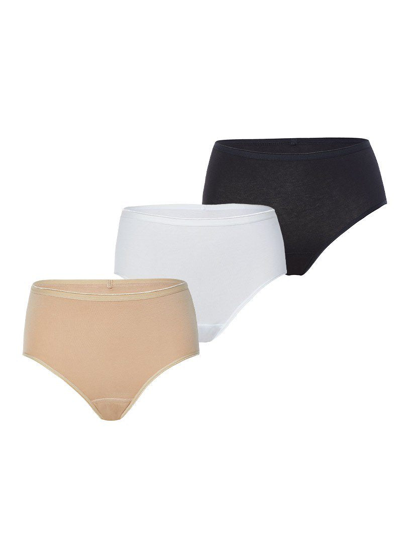 Damen Slips 3er-Pack Essentiell 1577 - Weiß Schwarz