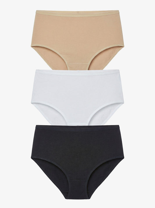 Damen Slips 3er-Pack Essentiell 1577 - Weiß Schwarz