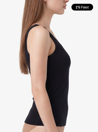 Damen Essentials Top 2er-Pack - Schwarz