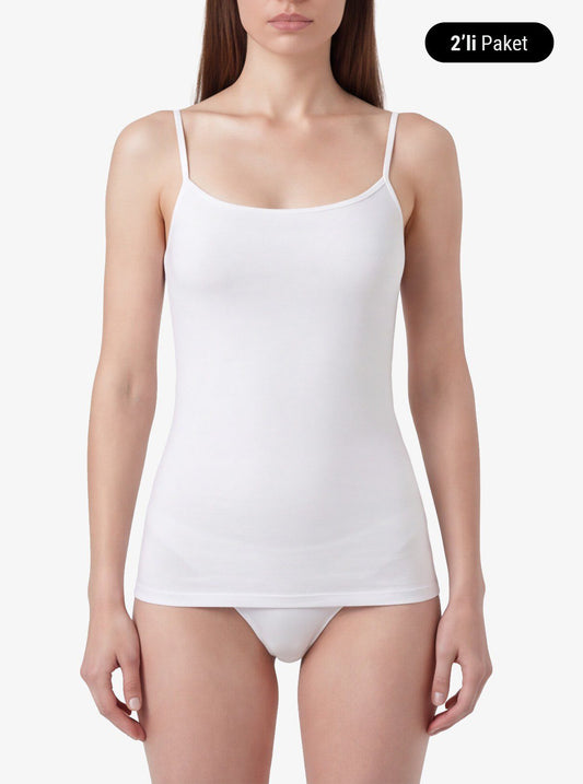 Damen Top mit dünnen Trägern 2er-Pack - Weiß